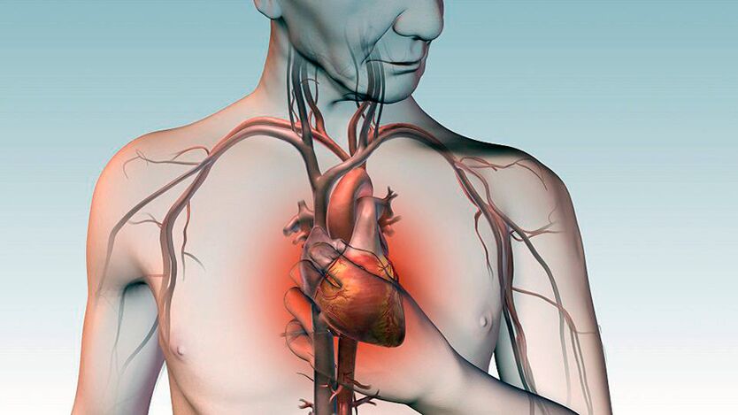 Pain under the scapula and pressing pain behind the sternum with heart disease
